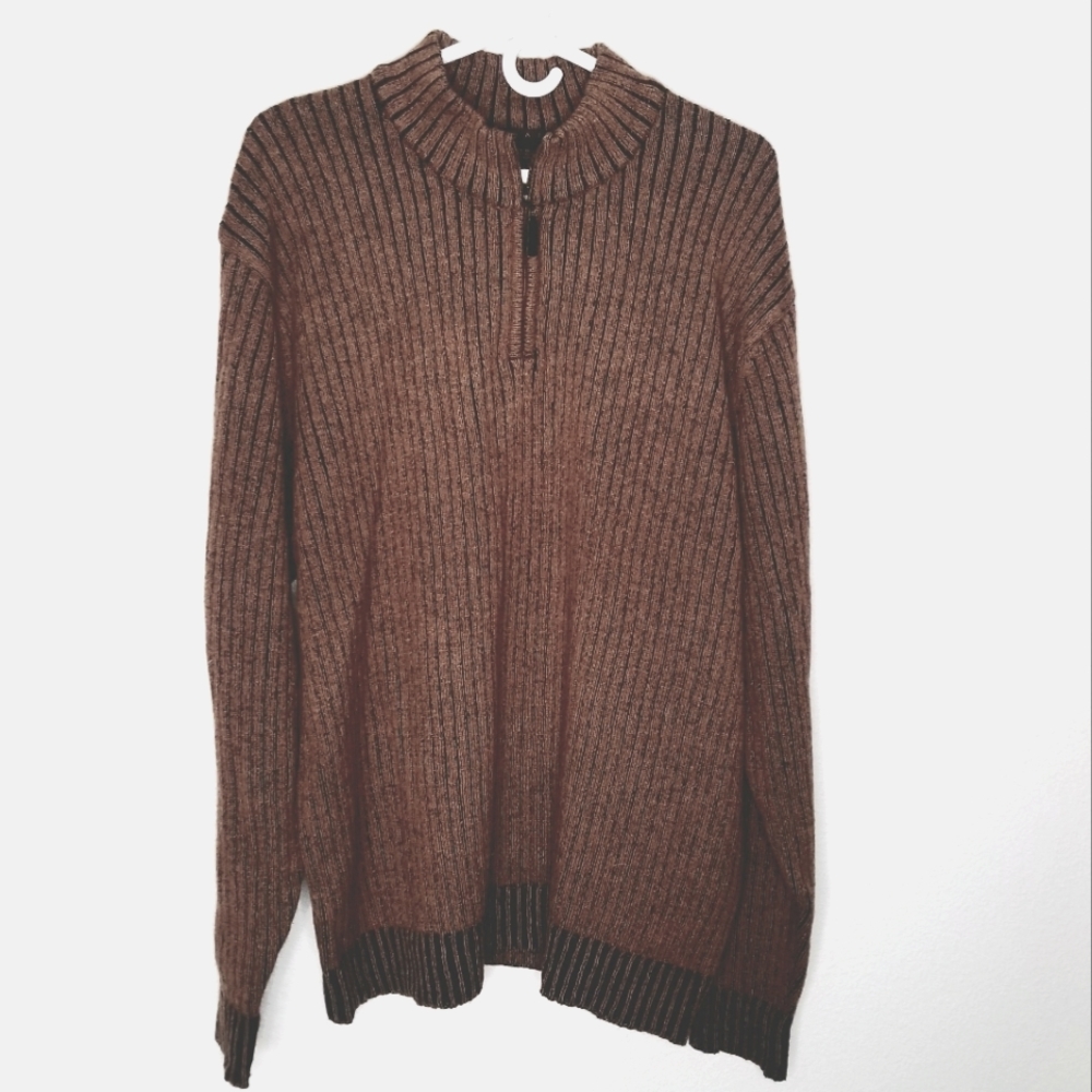 ROAD Apparel Greg 100% merino wool quarter zip ribbed sweater Brown XL